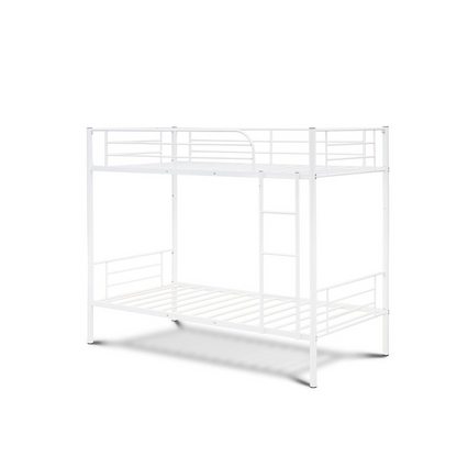 Twin Bunk Bed in Powder Coating White Color - High Quality Metal, Compact Design, and Safety Features