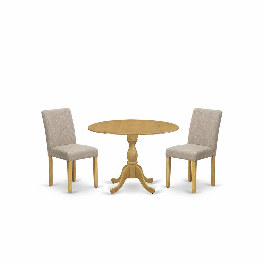 Chic 3-Piece Oak Dining Set: Compact Table & 2 Light Tan Linen Fabric Chairs