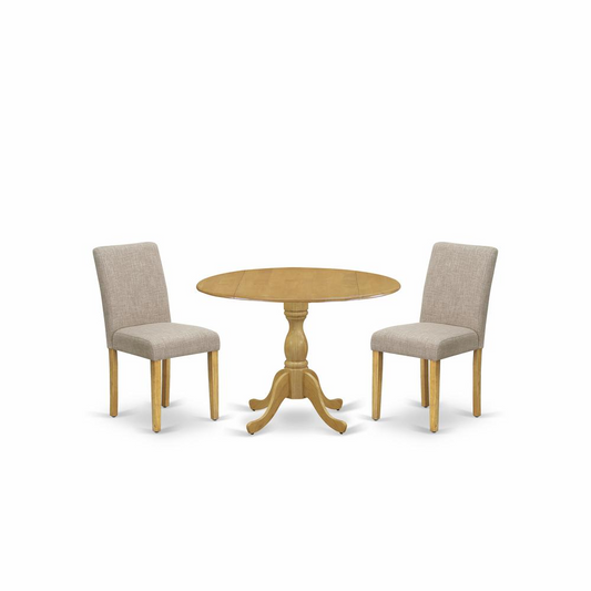 Chic 3-Piece Oak Dining Set: Compact Table & 2 Light Tan Linen Fabric Chairs