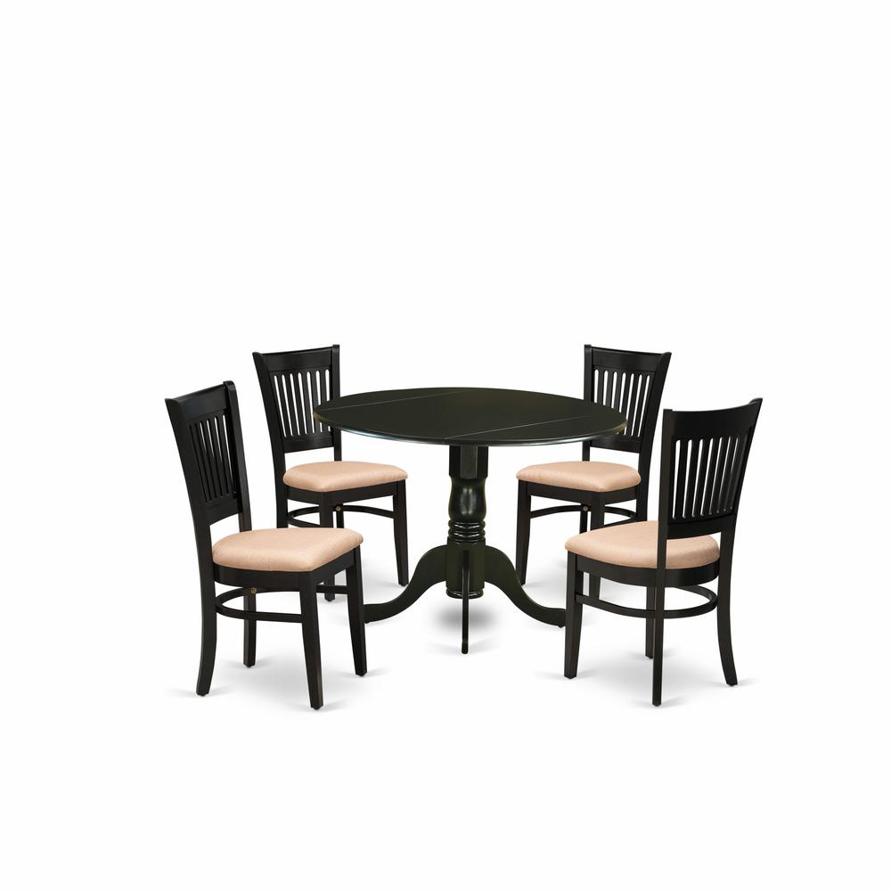 🍴 Elegant 5-Piece Dining Set: 4 Linen Fabric-Seated Wooden Chairs & Versatile Drop Leaves Table in Sleek Black Finish