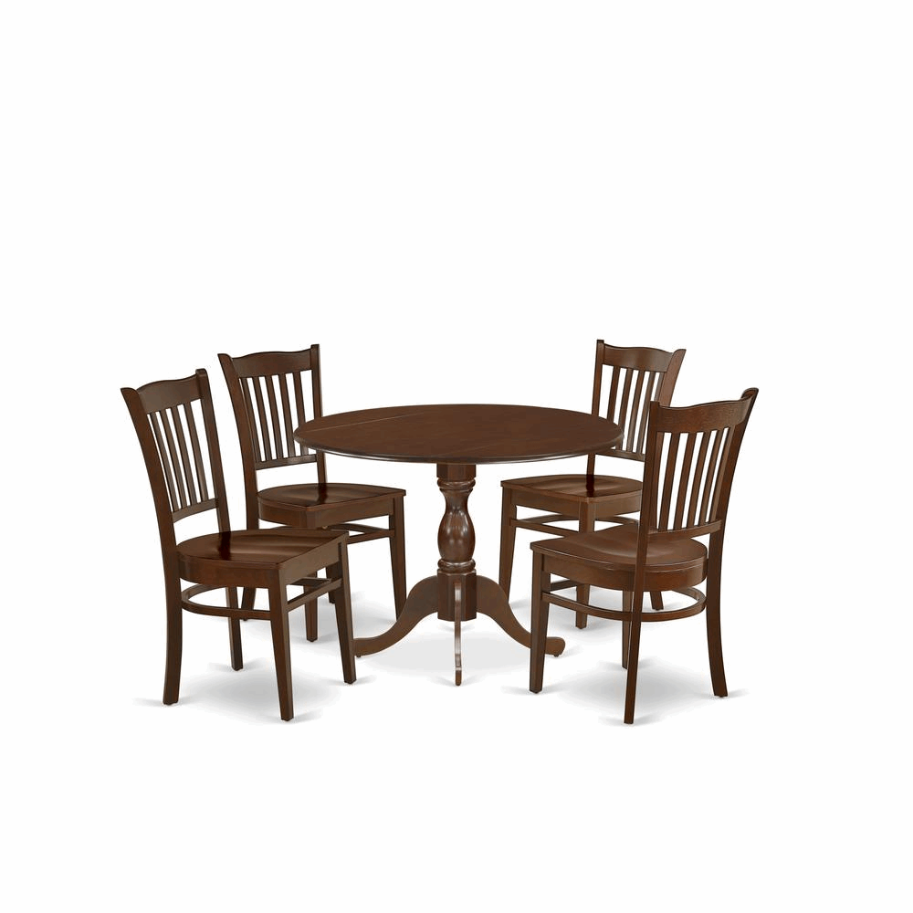 Elegant 5-Piece Mahogany Dining Set: Compact Drop-Leaf Table & 4 Slatted Back Chairs - Perfect for Cozy Kitchens 🍽️🏡✨