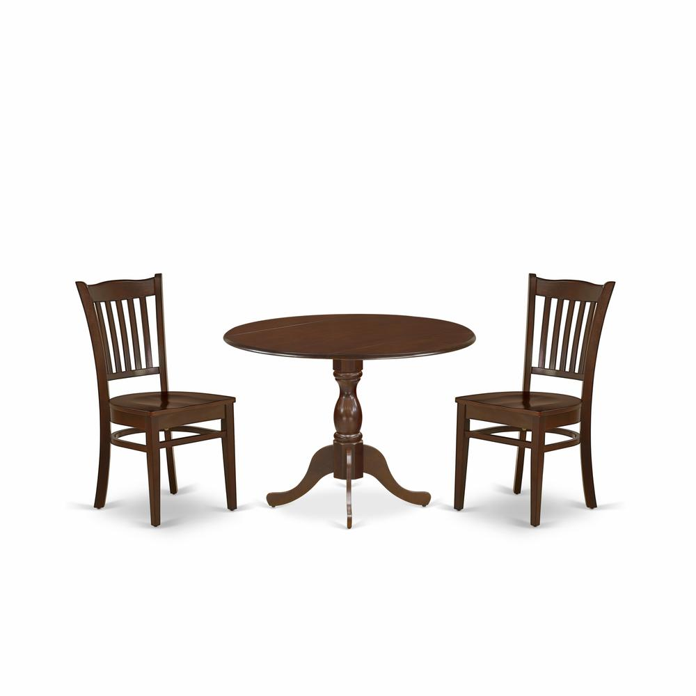 Cozy 3-Piece Dining Set: Compact Mahogany Table & 2 Wooden Chairs