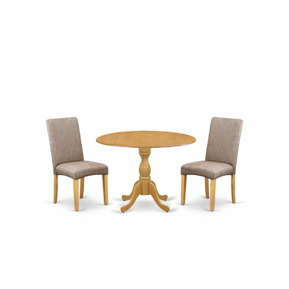 Stylish 3-Piece Dining Set: Modern Oak Table & 2 High-Back Chairs in Dark Khaki Linen Fabric - Perfect Oak Finish