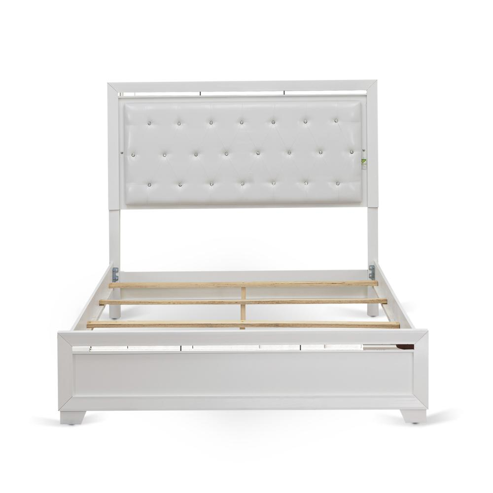 Pandora Wooden Queen Bed – Sleek White Finish with LED Lights, Modern Design