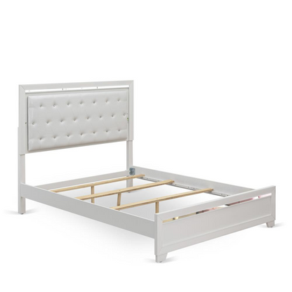 Pandora Wooden Queen Bed – Sleek White Finish with LED Lights, Modern Design