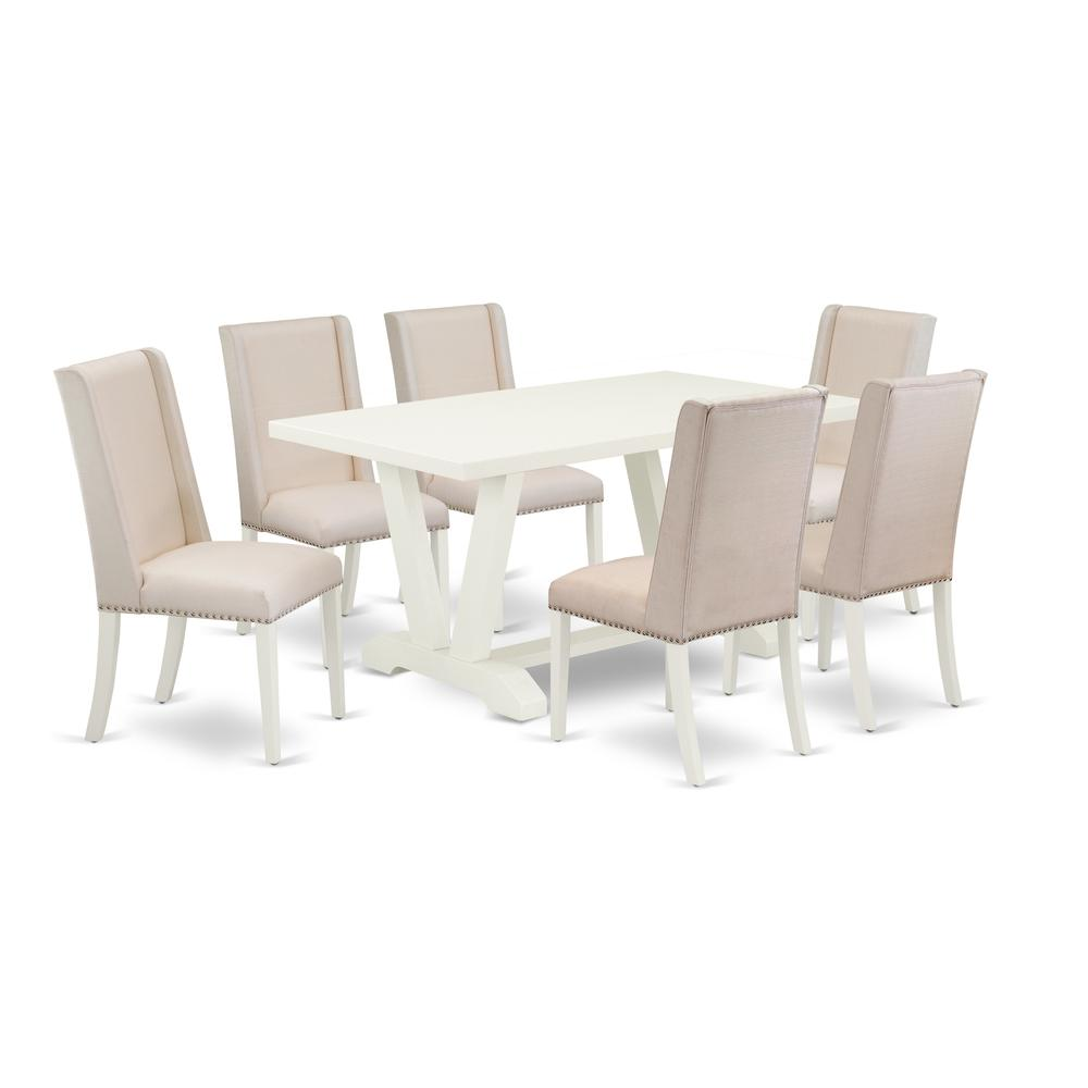 East West Furniture V026FL201-7 - 7-Piece Kitchen Table Set - 6 Parson Chairs and Dinner Table Hardwood Structure - Navarrete Furniture