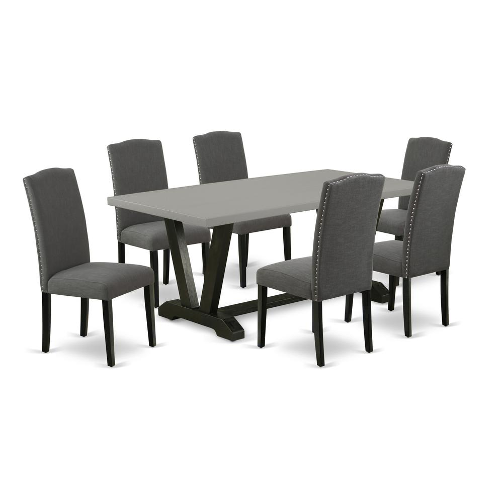 East West Furniture V697EN120-7 - 7-Piece Kitchen Set - 6 Kitchen Parson Chair and a Dinner Table Hardwood Frame - Navarrete Furniture