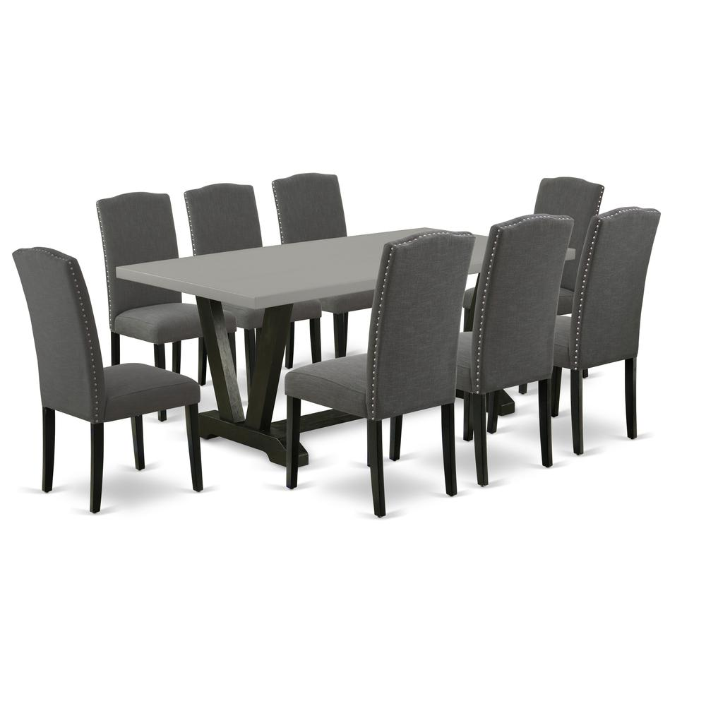 East West Furniture V697EN120-9 - 9-Piece Kitchen Table Set - 8 Parson Chairs and a Rectangular Kitchen Table Hardwood Structure - Navarrete Furniture