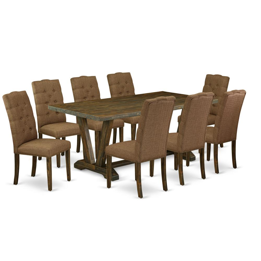 East West Furniture V777EL718-9 - 9-Piece Dinette Set - 8 Parson Chairs and a Rectangular Dinette Table Hardwood Structure - Navarrete Furniture