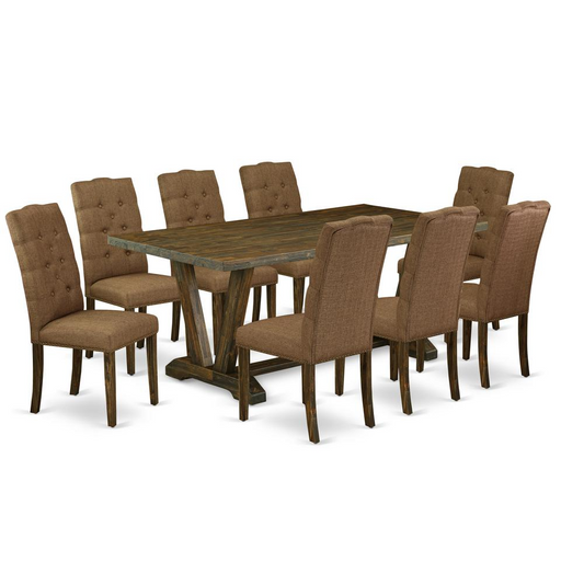 East West Furniture V777EL718-9 - 9-Piece Dinette Set - 8 Parson Chairs and a Rectangular Dinette Table Hardwood Structure - Navarrete Furniture