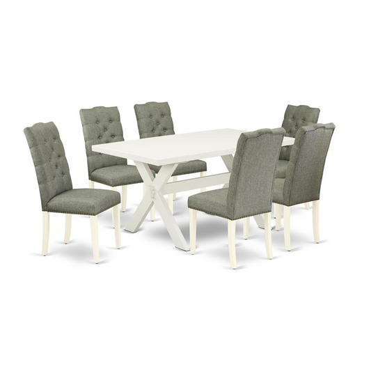 East West Furniture X026EL207-7 - 7-Piece Dining Table Set - 6 Parsons Chairs and a Rectangular Table Hardwood Frame