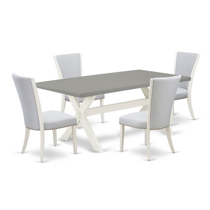 Elevate Your Dining Space with East West Furniture's 5-Piece Set: Contemporary Cement-Finished Table and 4 Chic Upholstered Chairs