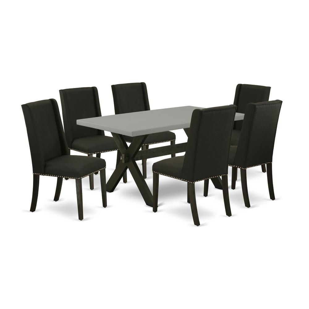 Stylish 7-Piece Dining Ensemble: 6 Cushioned Parson Chairs & Solid Wood Table