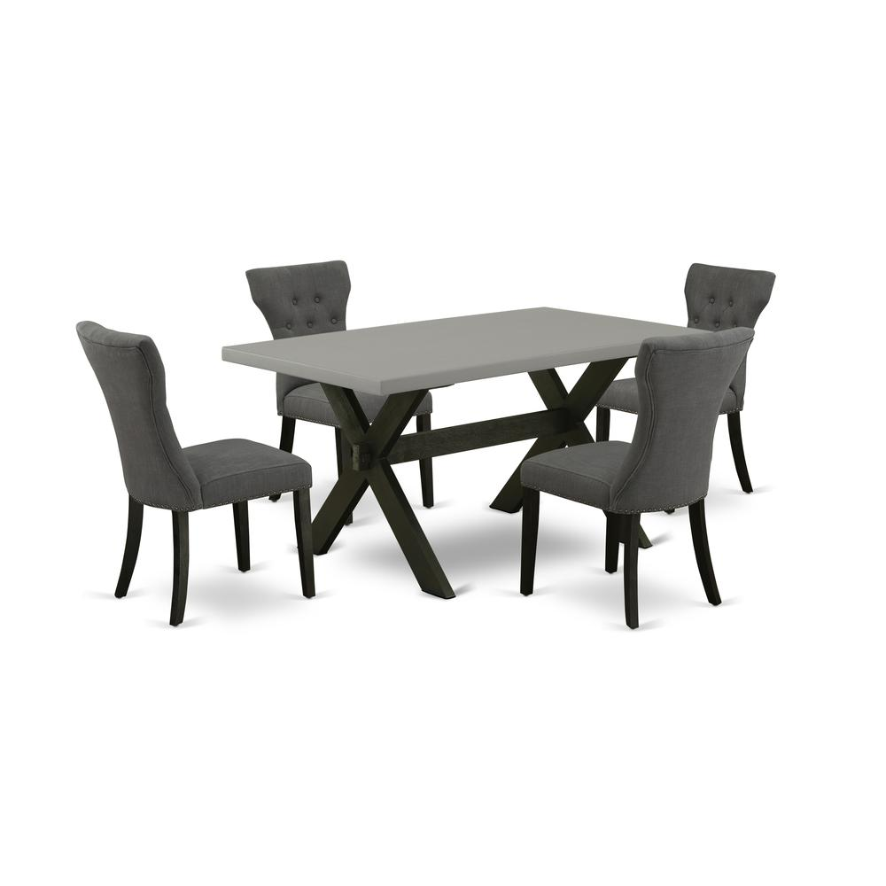 Elegant 5-Piece Dining Set: Upholstered Chairs with Button Tufted Backs & Cement-Colored Table Top - Sleek Black Finish