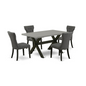 Elegant 5-Piece Dining Set: Upholstered Chairs with Button Tufted Backs & Cement-Colored Table Top - Sleek Black Finish