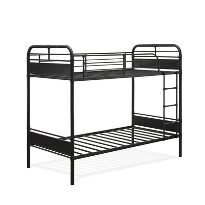 Hedley Bunk Bed Frame with 4 Metal Legs - Twin Bed in Powder Coating Black Color and Weather Wood Laminate