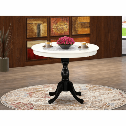 East West Furniture Antique 36" Round Kitchen Table for Small Space - Linen White Top & Black Pedestal