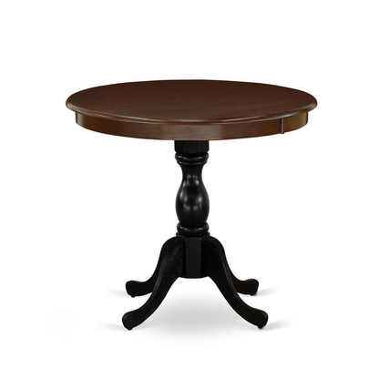 East West Furniture Antique 36" Round Dining Room Table for Small Space - Oak Top & Black Pedestal - Navarrete Furniture