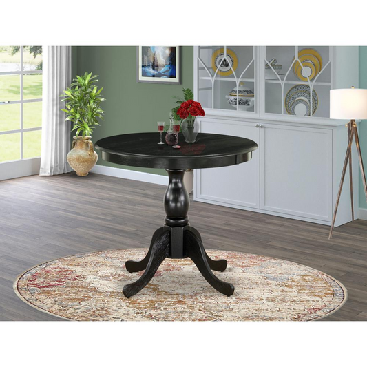 Sleek Round Kitchen Table with Black Tabletop & Pedestal Leg - Modern Elegance for Your Home