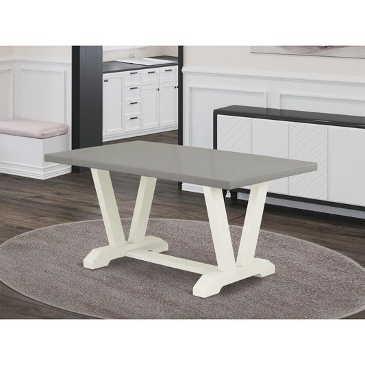 East West Furniture 1-Piece Dining Table with Rectangular Cement Table Top and Linen White Wooden Legs Finish