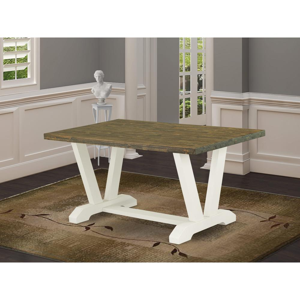 East West Furniture 1-Piece, Kitchen Table with Rectangular Distressed Jacobean Table top and Linen White Wooden Legs Finish - Navarrete Furniture