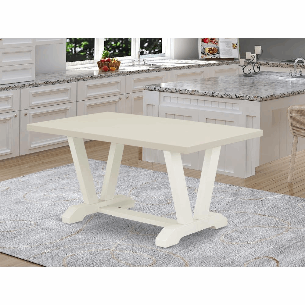 East West Furniture 1-Piece Dining Room Table with Rectangular Linen White Table top and Linen White Wooden Legs Finish