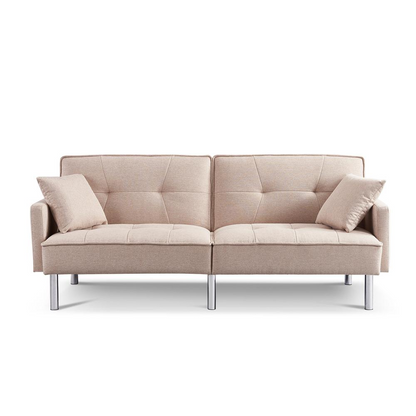 Tufted Futon Convertible Sofa Sleeper with Two Throw Pillows - Modern Style and Comfort