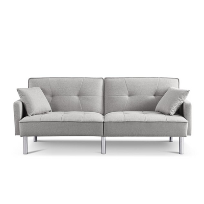 Tufted Futon Convertible Sofa Sleeper with Two Throw Pillows - Stylish and Comfortable | Shop Now