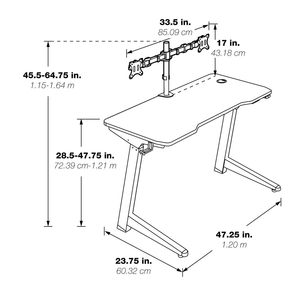 Arena 1337 Battlestation Gaming Desk - Height Adjustable, Carbon Fiber Mouse Surface, Dual/Single Monitor Mounts, RGB LEDs