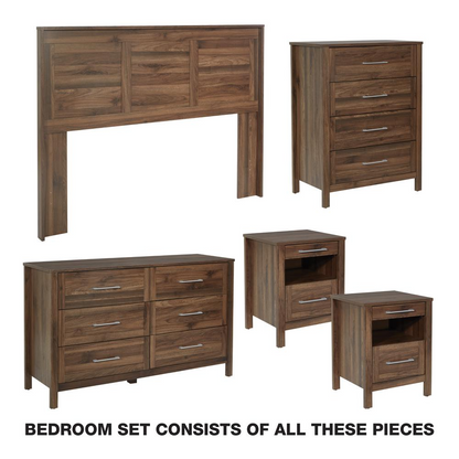 Bedroom Set - Queen/Full Headboard, USB Nightstands, Dresser, Chest