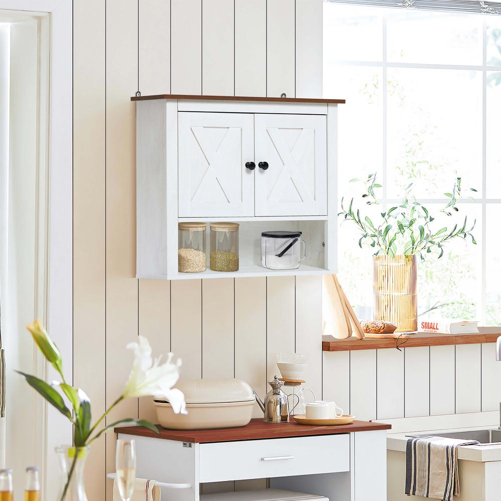 White Farmhouse 2-Door Bathroom Wall Cabinet | Vintage Style Storage