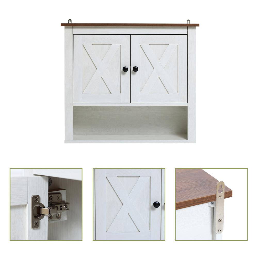 White Farmhouse 2-Door Bathroom Wall Cabinet | Vintage Style Storage