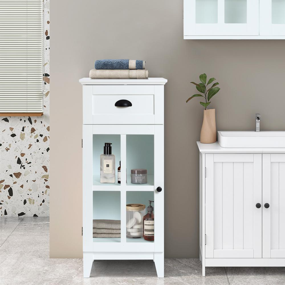 White MDF Wood Slim Bathroom Storage Cabinet and End Table