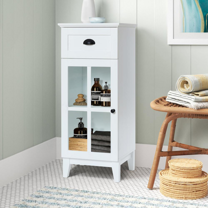 White MDF Wood Slim Bathroom Storage Cabinet and End Table