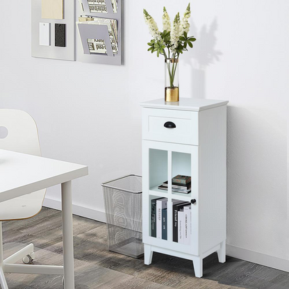 White MDF Wood Slim Bathroom Storage Cabinet and End Table