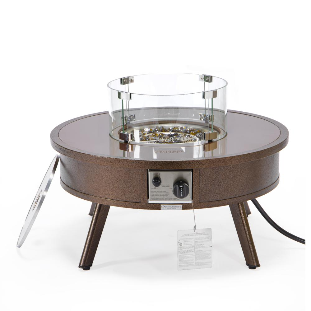 Outdoor Patio Aluminum Round Fire Pit Side Table