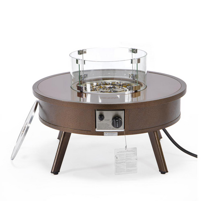 Outdoor Patio Aluminum Round Fire Pit Side Table