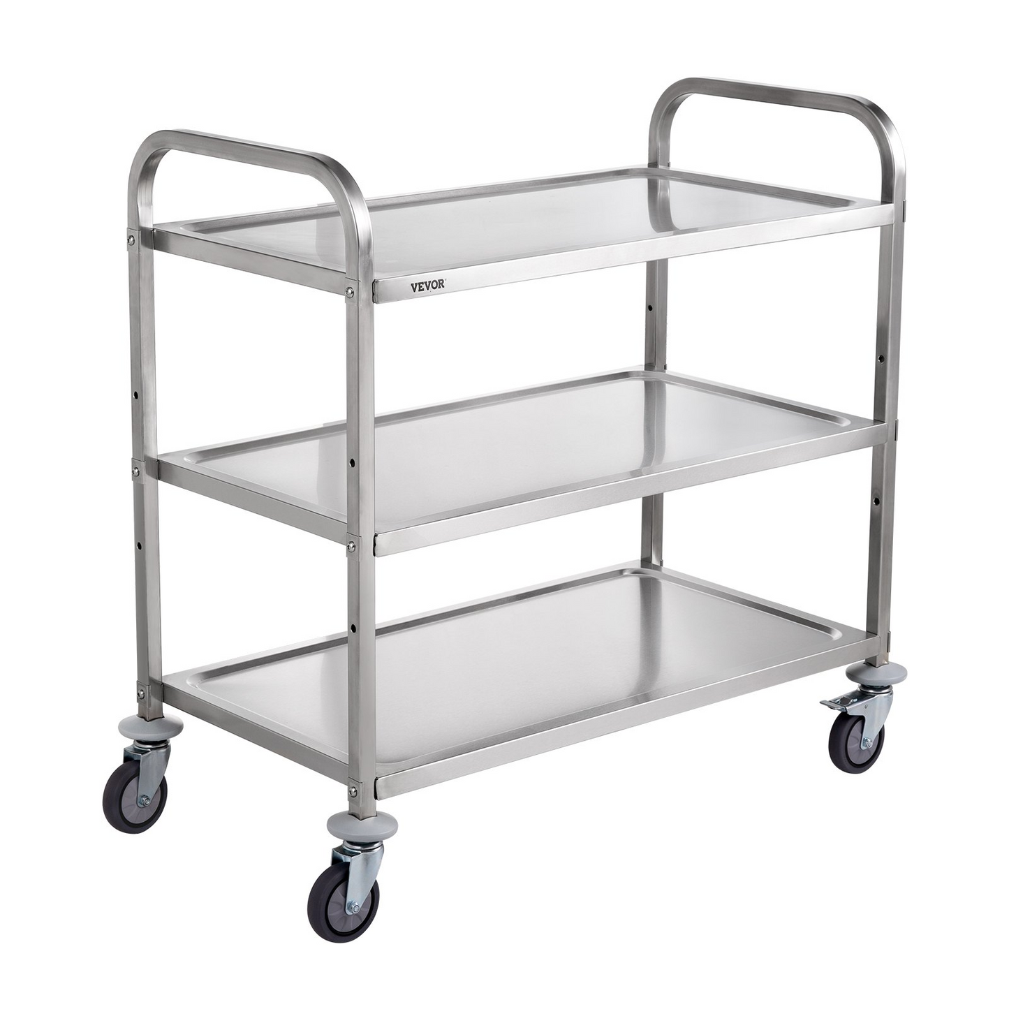 VEVOR Kitchen Utility Cart, 3 Tiers, Wire Rolling Cart w/ 450LBS Capacity, Steel Service Cart on Wheels, Metal Storage Trolley w/ 80mm Basket Curved Handle PP Liner 6 Hooks, for Indoor and Outdoor Use