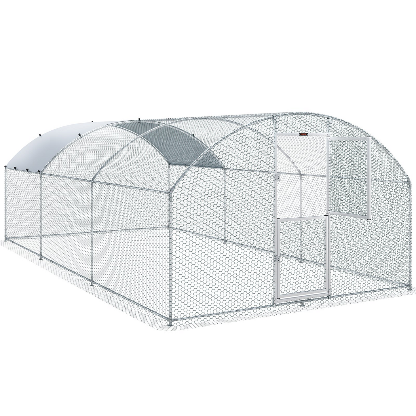 VEVOR Large Metal Chicken Coop with Run, 19.7x9.8x6.6ft, Walkin Poultry Cage for Yard with Waterproof Cover, Dome Roof Large Poultry Cage for Hen House, Duck and Rabbit, Silver