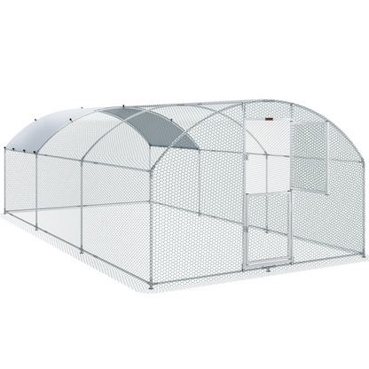 VEVOR Large Metal Chicken Coop with Run, 19.7x9.8x6.6ft, Walkin Poultry Cage for Yard with Waterproof Cover, Dome Roof Large Poultry Cage for Hen House, Duck and Rabbit, Silver