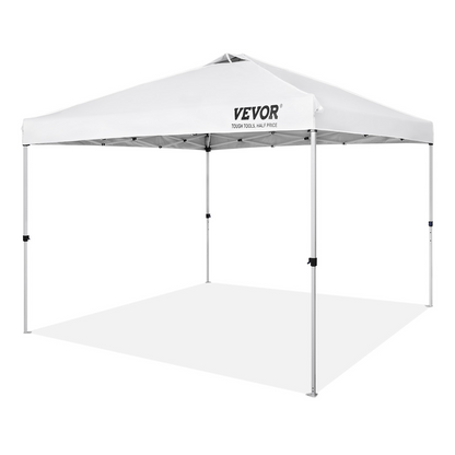 VEVOR Pop Up Canopy Tent, 10 x 10 ft, 250 D PU Silver Coated Tarp, with Portable Roller Bag and 4 Sandbags, Waterproof and Sun Shelter Gazebo for Outdoor Party, Camping, Commercial Events, White