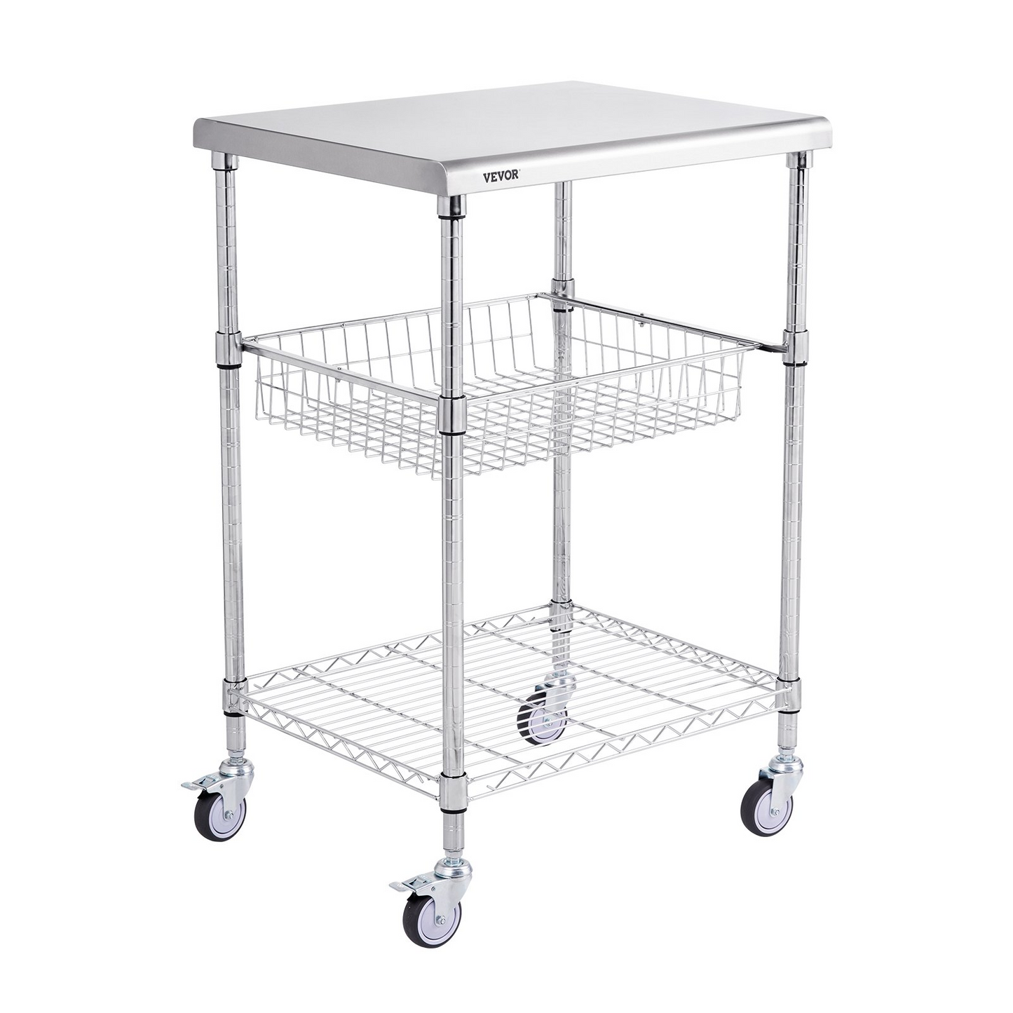 VEVOR 3-Tier Rolling Utility Cart - 24"x20"x36.6", 470 LBS Capacity