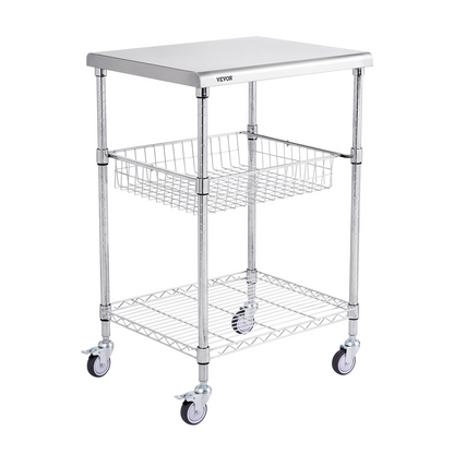 VEVOR 3-Tier Rolling Utility Cart - 24"x20"x36.6", 470 LBS Capacity