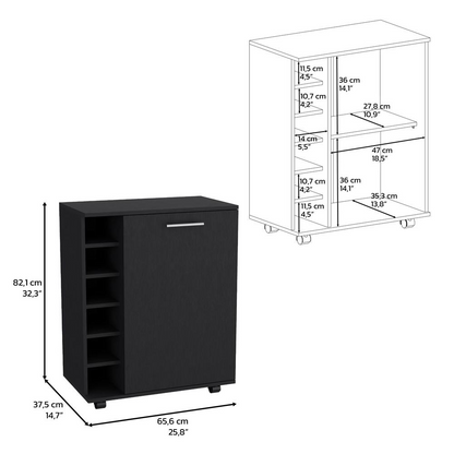 Bar Cart Sleek Mobile Cocktail Station with Built-in Bottle Storage