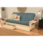 Phoenix Frame-Antique White Finish-Linen Aqua Mattress-Storage Drawers – Elegant and Versatile Futon