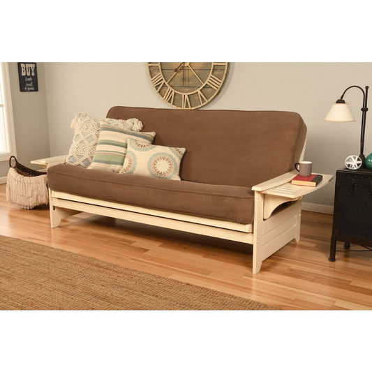 Phoenix Frame-Antique White Finish-Marmont Mocha Mattress - Classic Hardwood Frame