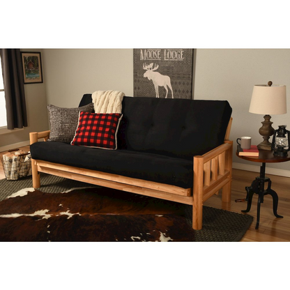 Lodge Frame-Natural Finish-Suede Black Mattress - Rustic Hardwood Futon Frame