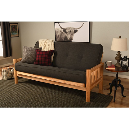 Lodge Frame-Natural Finish-Linen Charcoal Mattress - Rustic Hardwood Frame | Rustic Elegance & Versatile Functionality