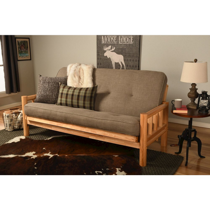 Lodge Frame - Natural Finish - Linen Stone Mattress - Rustic Hardwood Frame