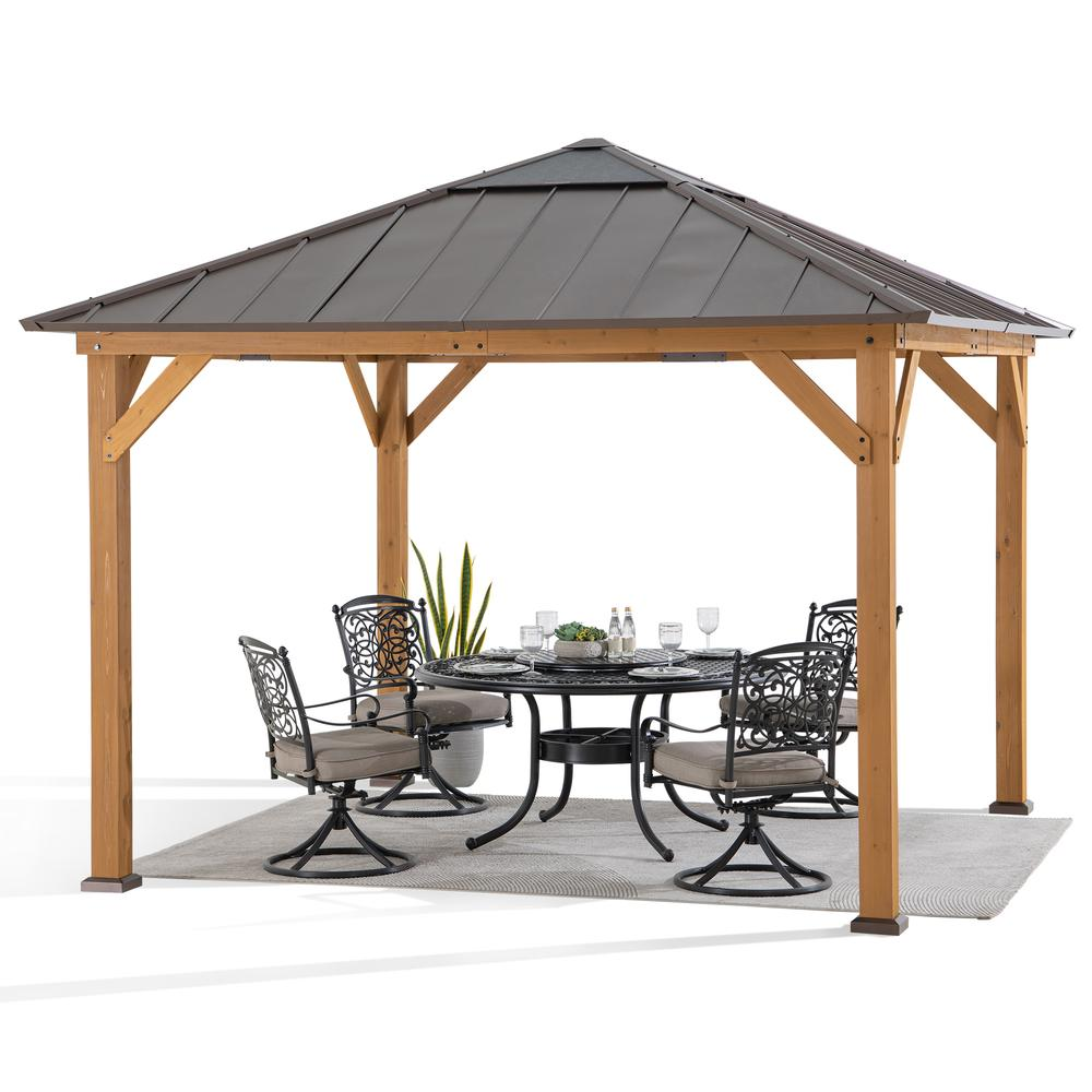 Gazebo with Brown Steel and Polycarbonate Hip Roof Hard Top - Outdoor Living Space by Sunjoy